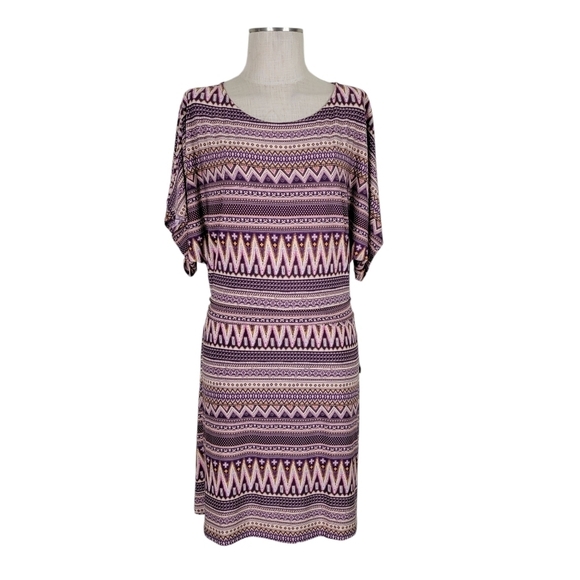 BCBGMaxAzria Dress Size M Dolman Sleeves Jersey Knit Stretchy Purple Combo New - Picture 13 of 13